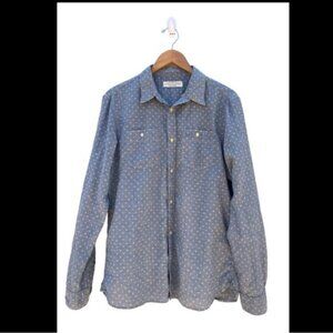 All Saints Men's Linen Blend Light Blue Polka Dot Butto n Down Shirt Size M